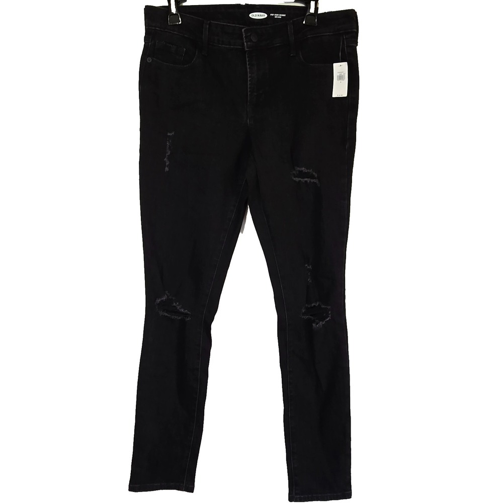Old Navy Pop Icon Skinny Jeans‎ Black Size 8 Mid Rise Distressed NWT